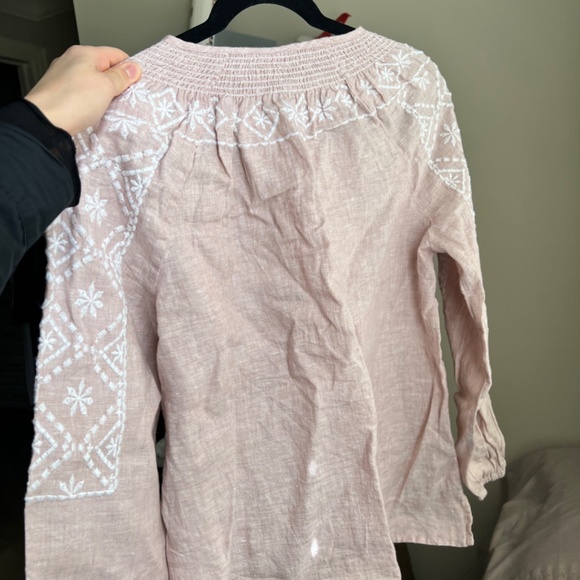 100% Linen Joie Light Pink Embroidered Long Sleeve Top - Picture 3 of 4
